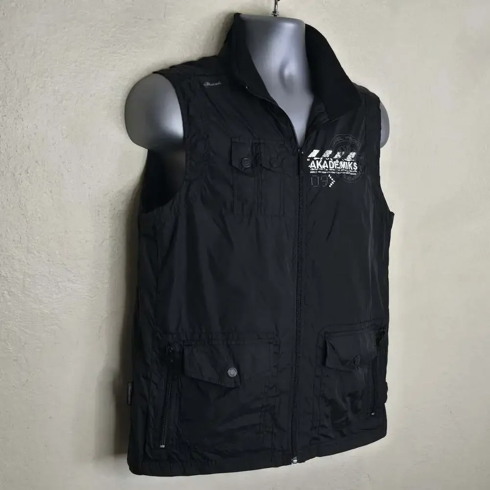 Akademiks Men's Graphic Print Tactical Ranger Style Vest Black Size XL